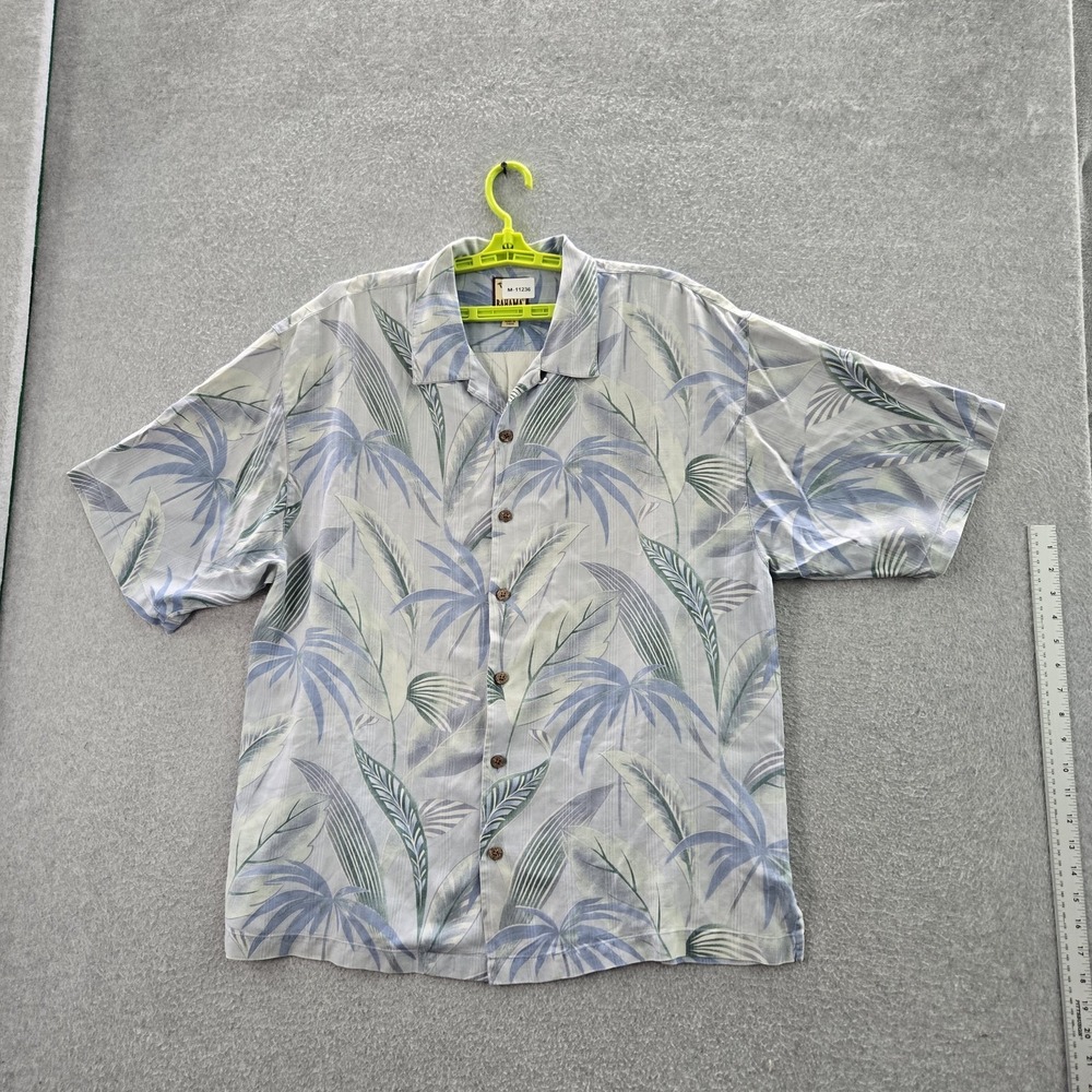 Tommy Bahama Men Button Up Shirt XL Light Blue Silk‎ Floral Hawaiian